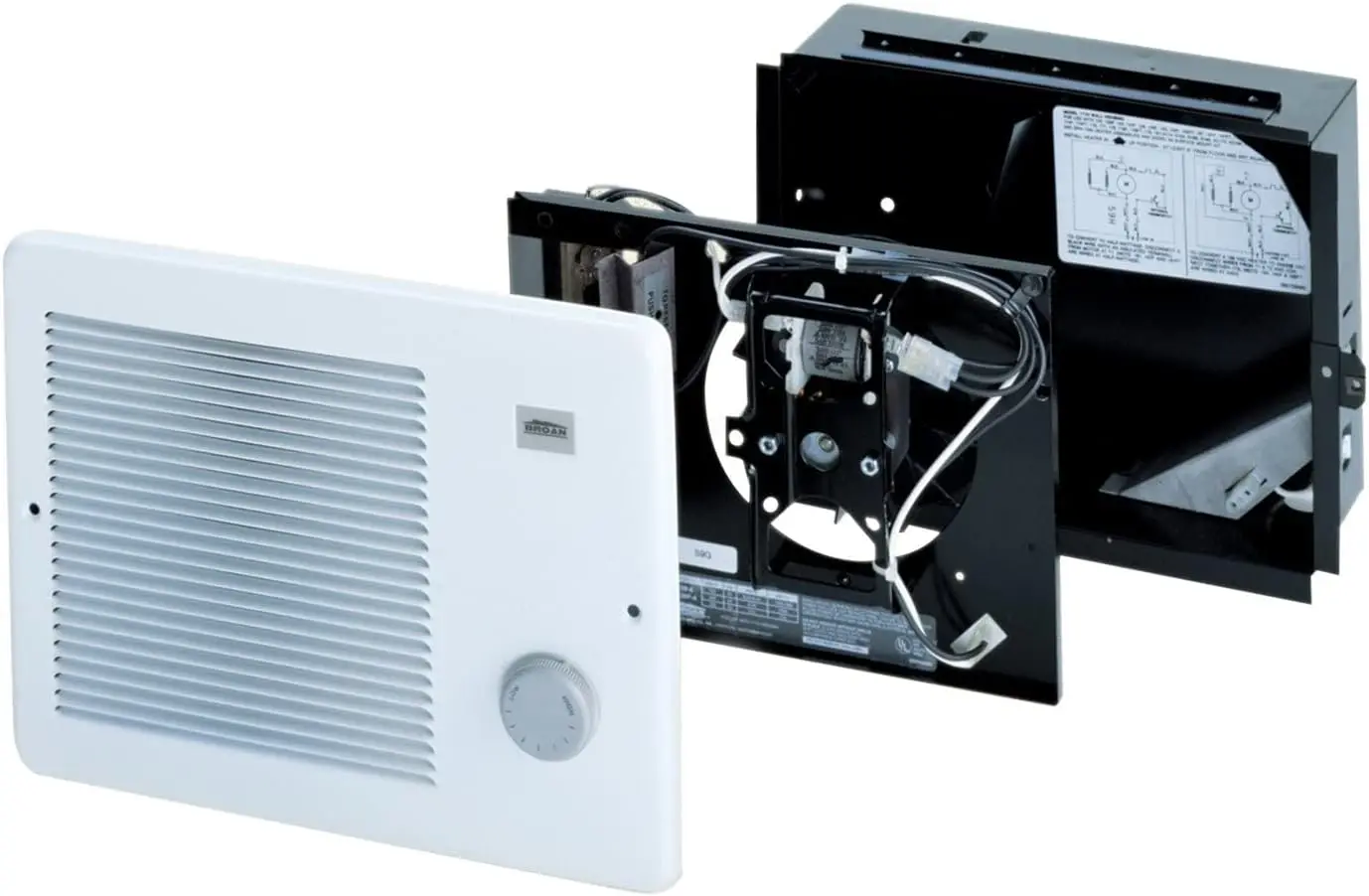 Wall Heater, White Grille Heater with Built-In Adjustable Thermostat, 750/1500W, 120/240V AC