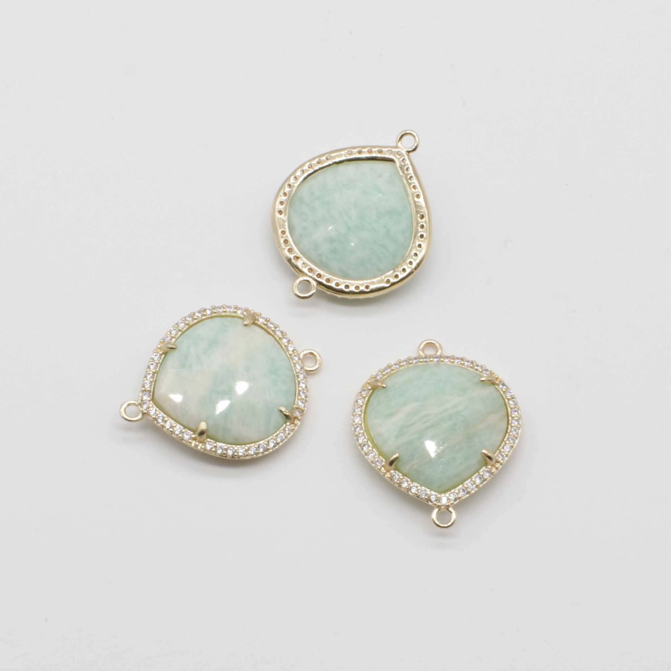 Gains 20x25 MM Nature Stone Heart Connector With Brass Base And CZ For Jewlery Making Factory Price  Free Shipping