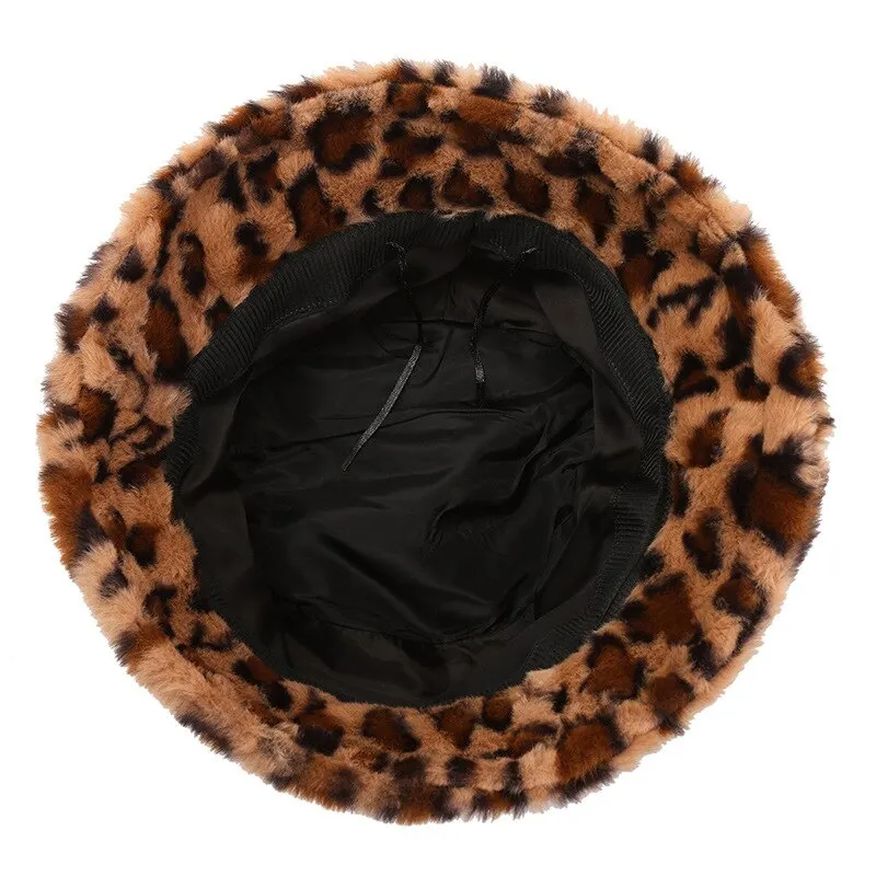 Women Hat Winter Show Face Little Leopard Print Fisherman Hat Versatile Warm Pot Ins Plush Bucket