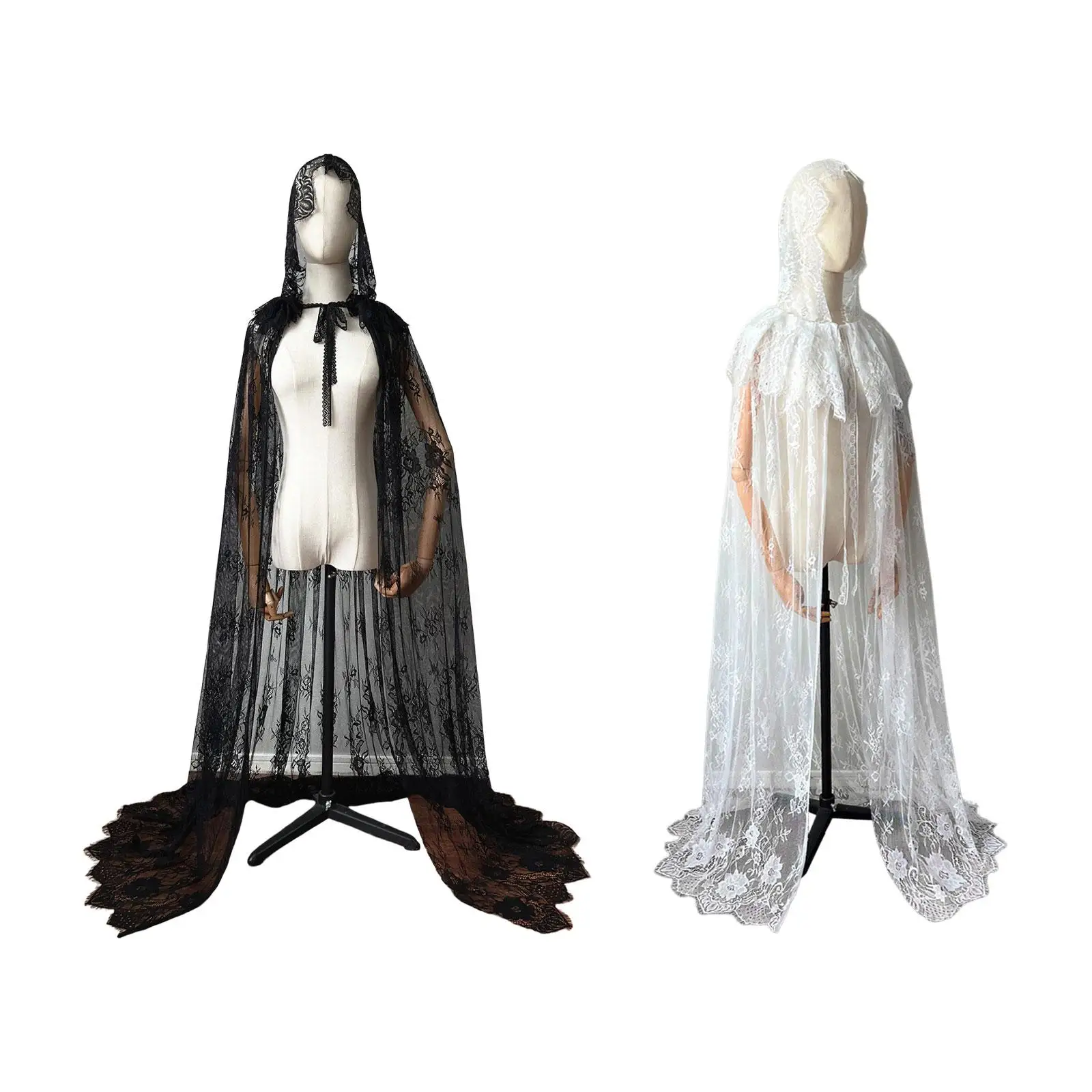 Hooded Cloak Long Cape Gothic Hooded Cape Full Length Lace for Women