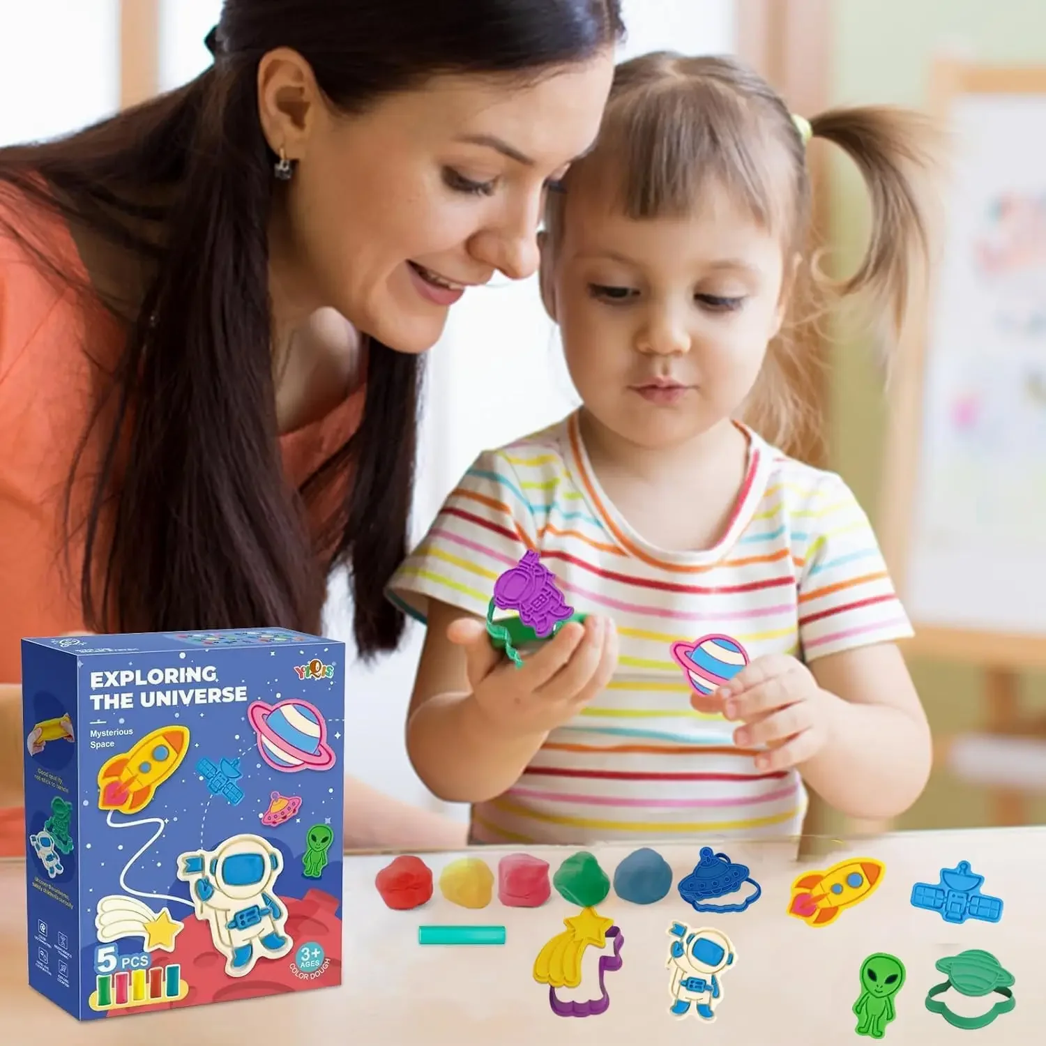 Yeahbo Playdough Sets Toys for Kids 2 3 4 5 Years, Play Dough Tools Plasticine for Children, Playdough Accessories 8 Space Mold 6