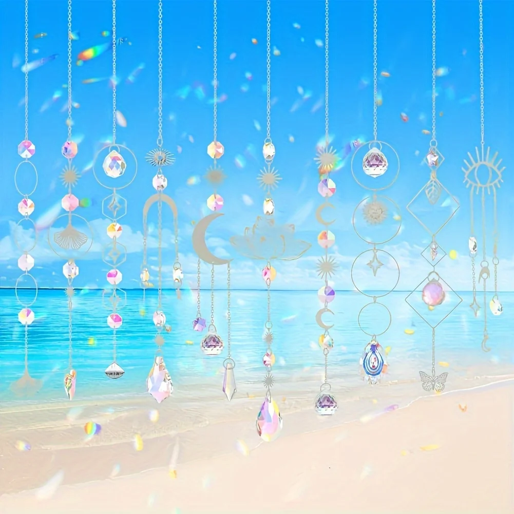 10 Pieces Lotus Colorful Crystal Suncatcher with Chain Pendant Ornaments Hanging Crystals Prism Rainbow Maker for Windows Indoor 4 S605bc1e54c96491880b7d49210732b94o