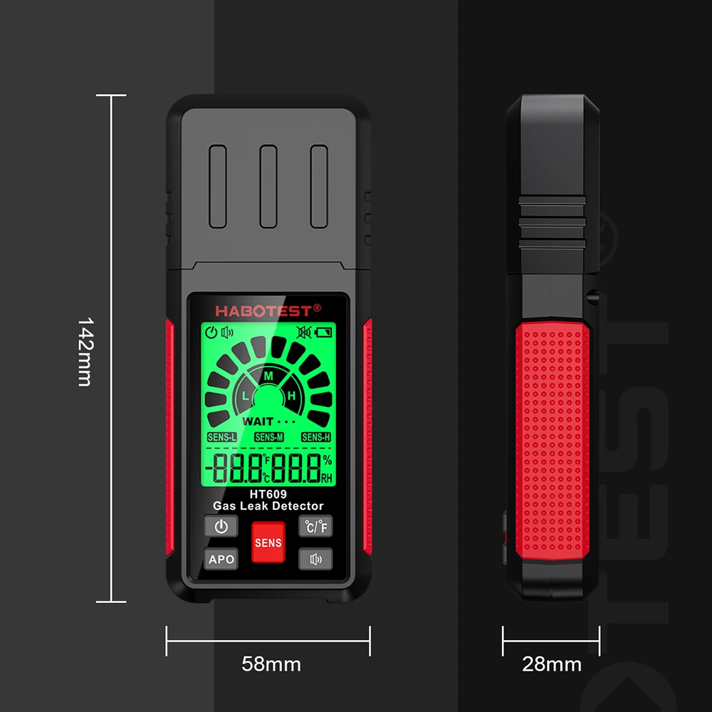 HABOTEST HT609 Gas Leak Detector Combustible Gas Detector Display Temperature Humidity