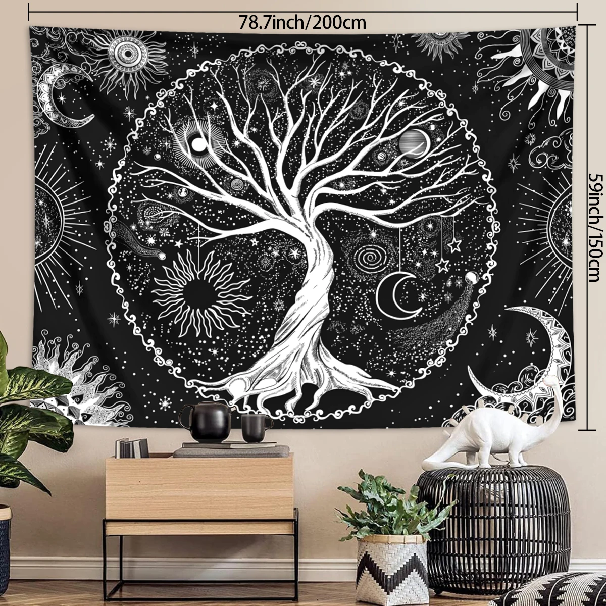 1 Stück Baum des Lebens Wandteppich Wandbehang, ästhetische Galaxie Sonne Mond Sternenhimmel Wandteppich, Zuhause Wohnzimmer Schlafzimmer Dekoration – Detail 26