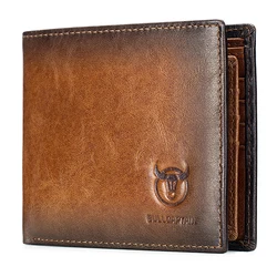 Luxury Genuine Leather Men's Wallet - Retro Contrast Colors, RFID Blocking, Slim Bifold with Dual ID Windows (Yellow Brown)