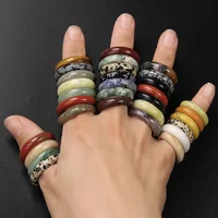 Healing Crystal Rings For Women Men 5pcs/set Natural Stone Amethysts Hematite Lapis Lazuli Round Finger Rings Set Party Jewelry