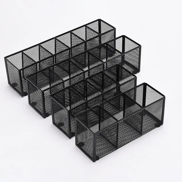 Simple 3/4/5/6 Grids Metal Mesh Desk Organizer Rectangle Durable Pencil Holder Desk Display Holder Office Home Supplies 1