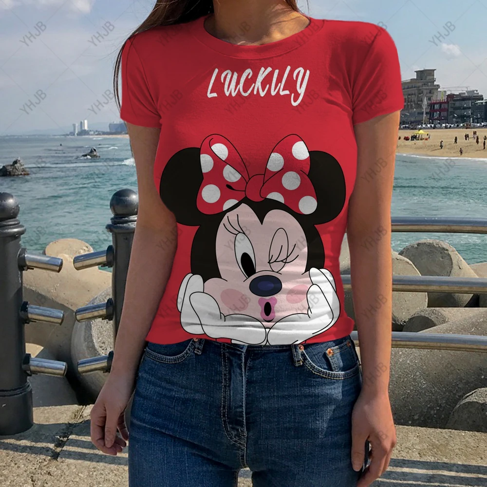 

T-shirt Clothing Summer Disney Mickey Mouse Print Short Sleeve Tight T-shirt Women's Fashion 90s Fashion Pattern T-shirt