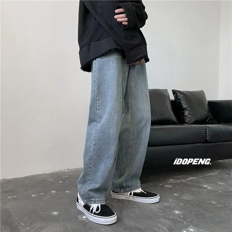 2021 Autumn Men Jeans Male Trousers Breathable Loose All-match Korean Trendy Streetwear Students Casual Denim Pants Wide Leg 2021 men high street hip hop casual small flare jeans pant male japan korea style vintage denim trousers pant