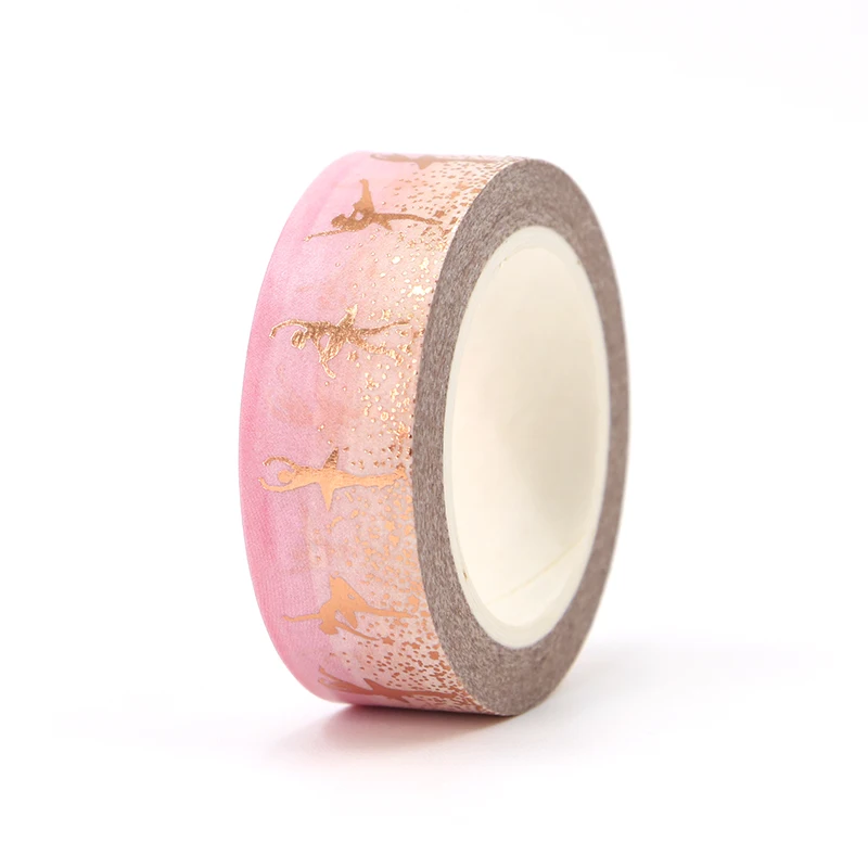 New 1PC 15mm*10m Foil Floral Ballet Pink Decorative Washi Tape Scrapbooking  Masking Tape School Office Supply washi tape sticker