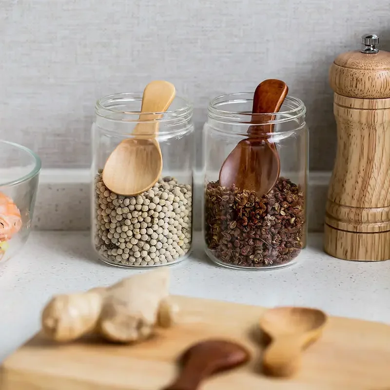 1/2/4Pcs Mini Natural Wooden Spoons Kitchen Spice Condiment Spoon Sugar Tea Coffee Scoop Short Handle Spoon Kitchen Gadgets wooden spoon