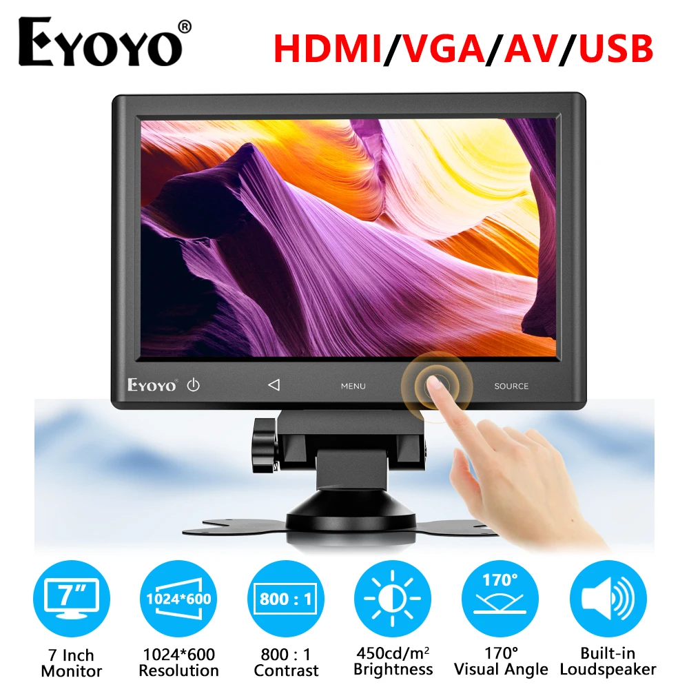 Eyoyo-7インチ産業用ディスプレイ,1024x600解像度の小型モニター,hdmi