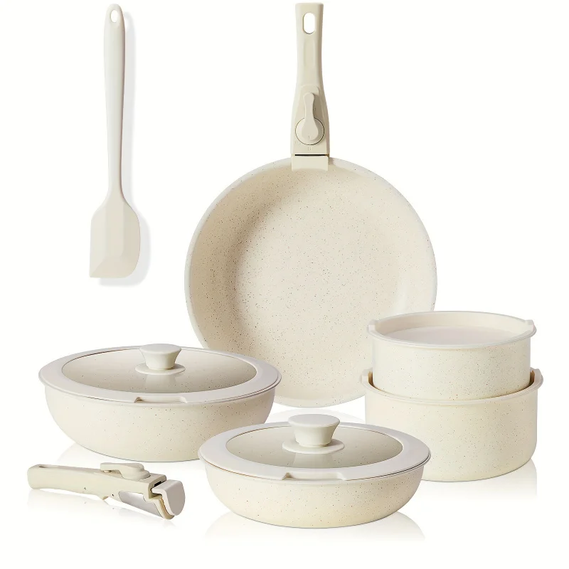 12 Non-Stick Cookware Suit with Removable Handle Dishwasher and Oven Available for Cleaning Induction Compatible non stick frying pan silicone cookware set non stick cookware set