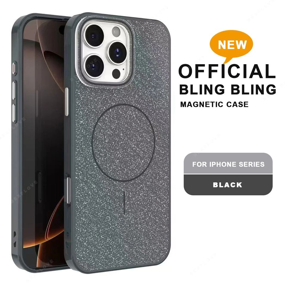 Luxury Magnetic Glitter Phone Case with Wireless Charging & Shockproof Protection