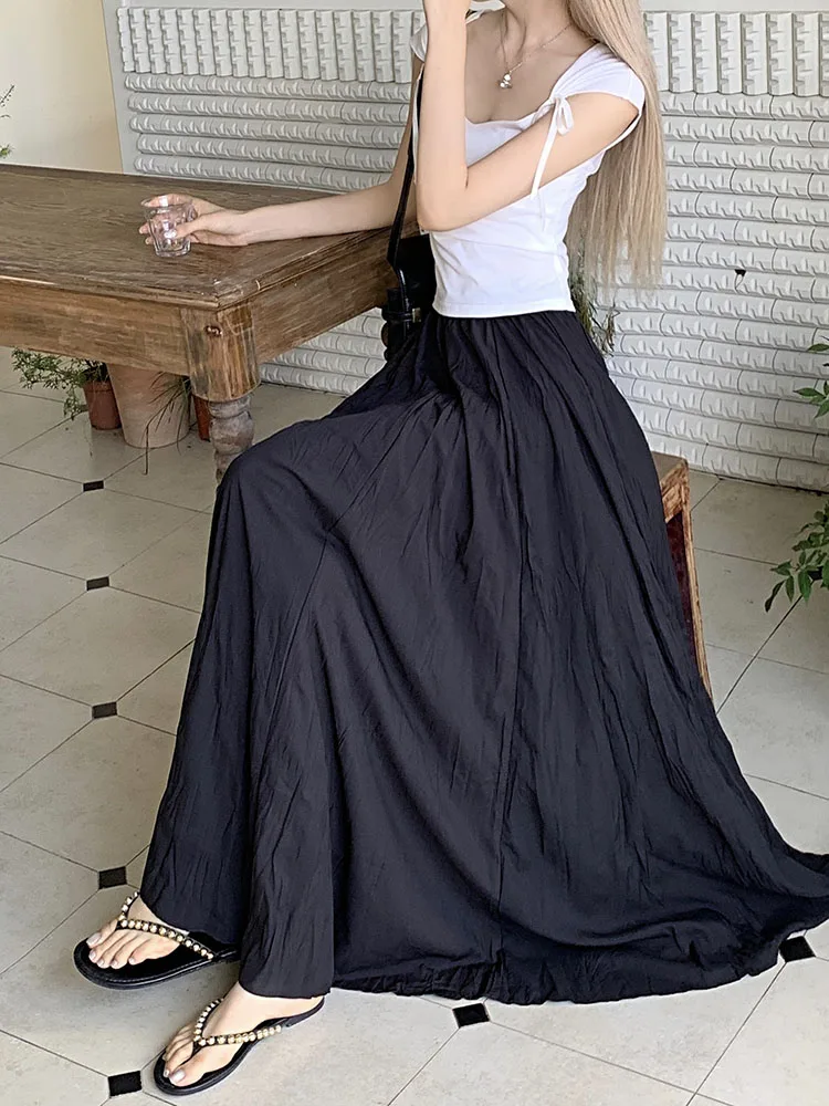 

2Style S-2XL Summer Female long Skirts Women korean style High Elastic Waist A line Long Pleated midi skirt womens 2023 (L5130)