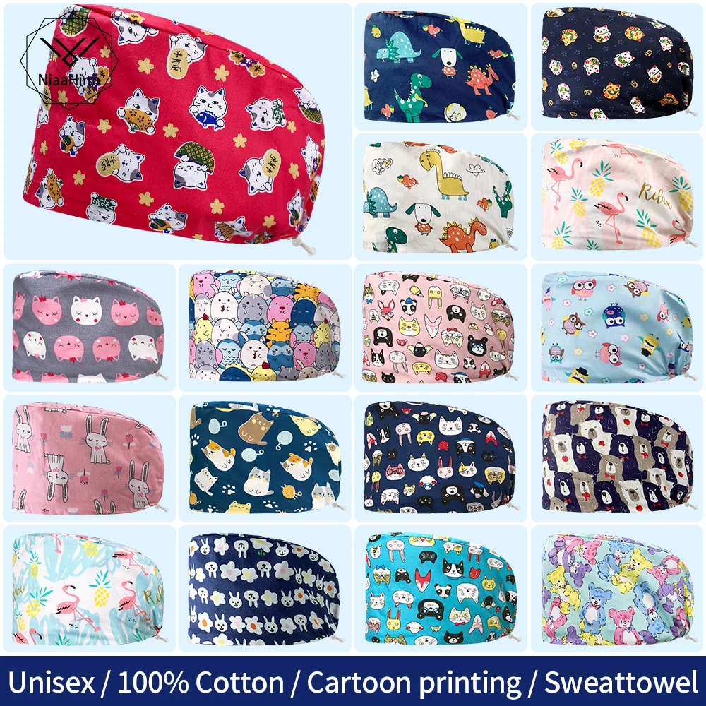 New Animal Printing Scrubs Caps Pet Grooming Agency Work Scrubs Hat