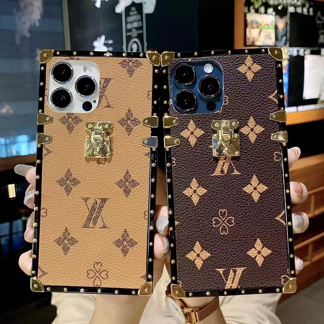 Funda de teléfono de cuero cuadrada con patrón geométrico de flores de lujo para  iPhone 14 PRO MAX 13 15 PRO 12 11 X XS XR 7 8 14 Plus, funda suave -  AliExpress