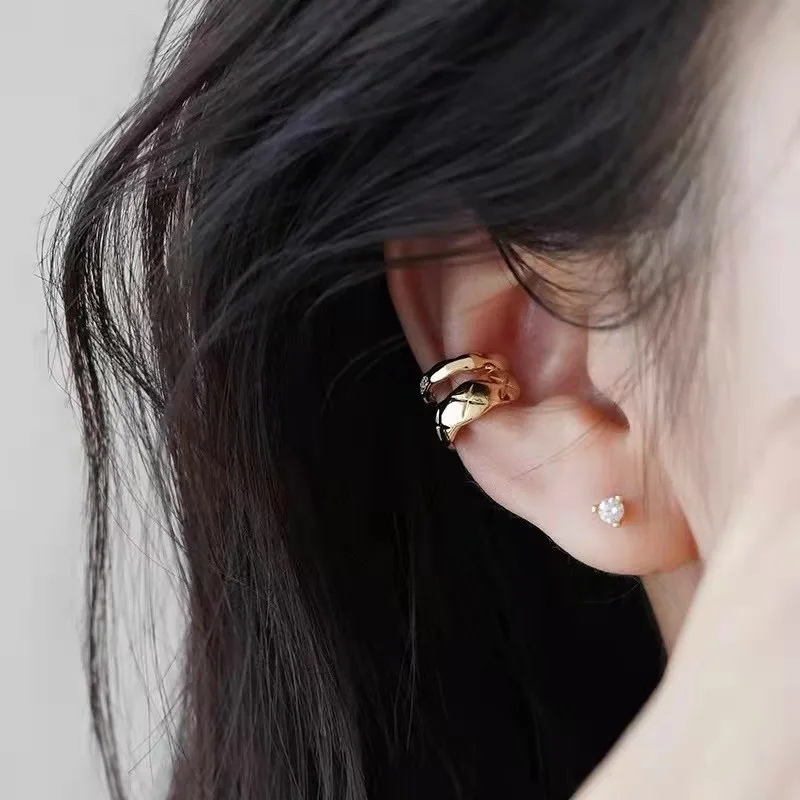 18K Solid EARRING Diamond Ear Clip Yellow Gold Jewelry (AU750)JEWELRI FOR WOMAN ACCESSORI JEWELRI EARRING  2021 Trend Earrings