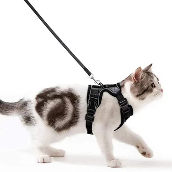 부드러운 메쉬 작은 고양이 하네스 및 가죽 끈 세트, 조절 가능한 조끼 탈출 방지, 애완동물 새끼 고양이용, 쉬운 제어 반사 강아지 개