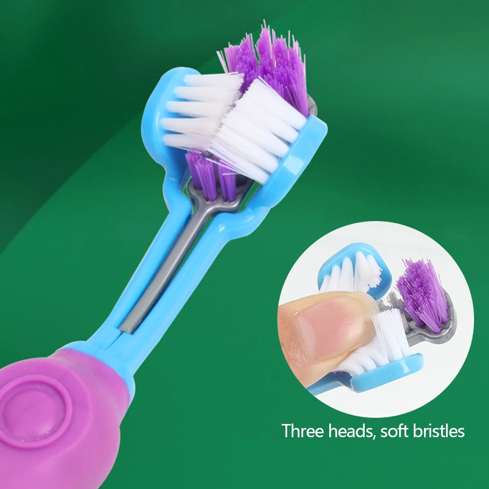 Title 8, 3 Sided Pet Toothbrush Three-Head Multi-angle T...