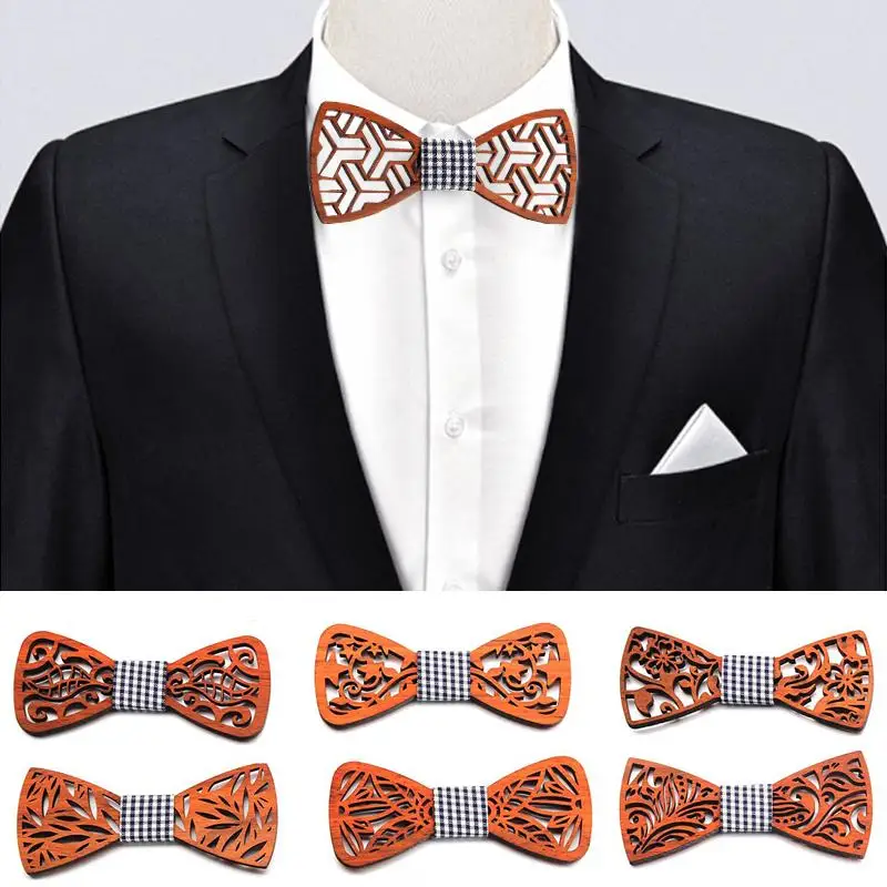 Fashion Wooden Bow Tie For Men Unisex Hollow Out Carved Retro Wooden Neck Ties Adjustable Strap Vintage Bowtie Gravata Corbatas neck tie