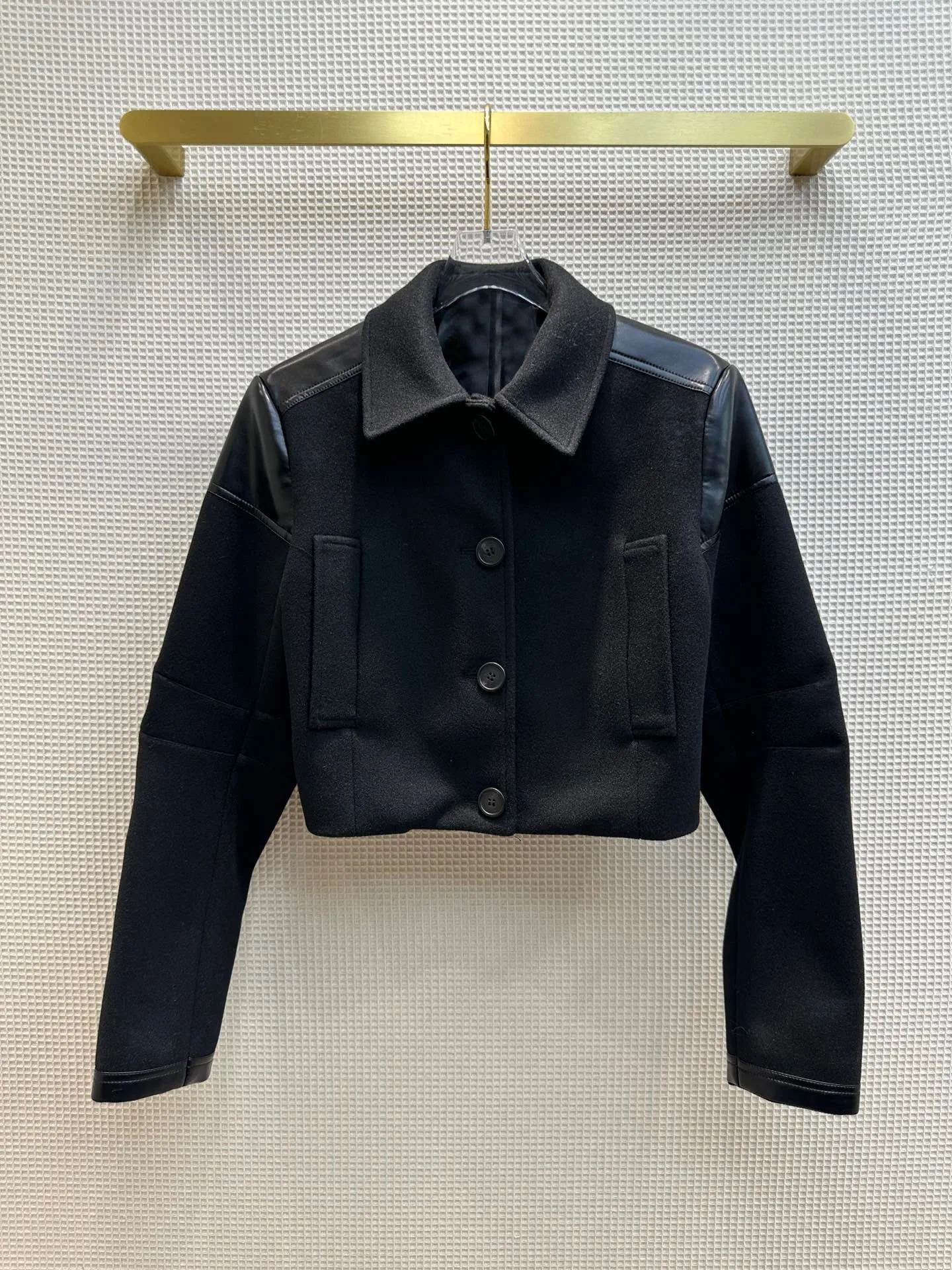 

2023 Autumn/Winter Fashion New Women's Clothing Leather Patchwork Lapel Woolen Coat 0913