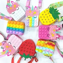 

Kids Crossbody Bag Silicone Push Bubble Stationery Storage Bags Decompression Rainbow Unicorn Coin Purse Fidget Toy