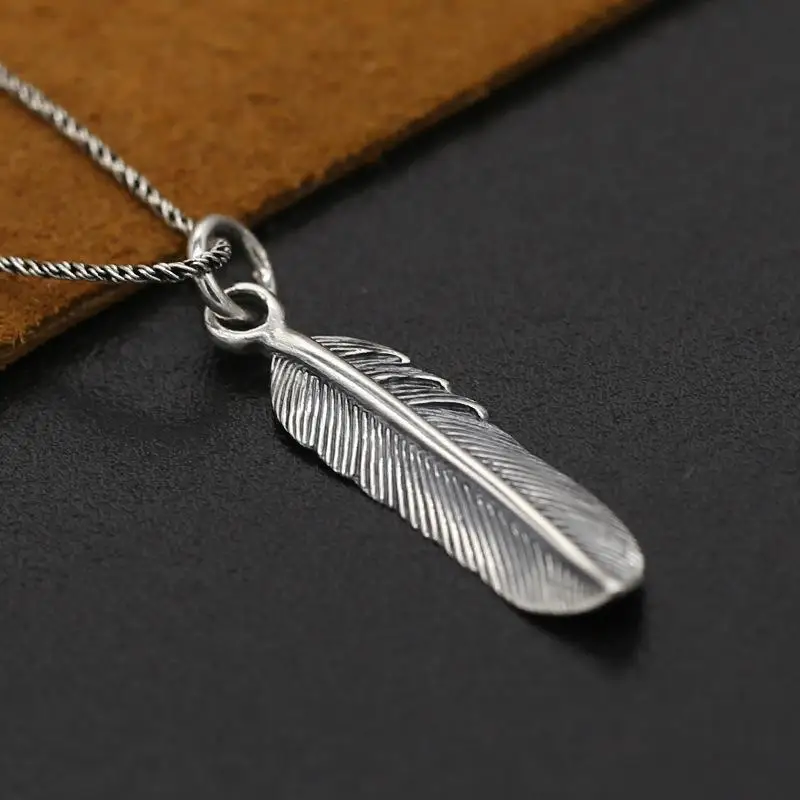 Pendant Necklace Silver Pendant Real 925 Sterling Silver Wing Pendant Retro Vintage Type Eagle Feather Pendants For Men And Women