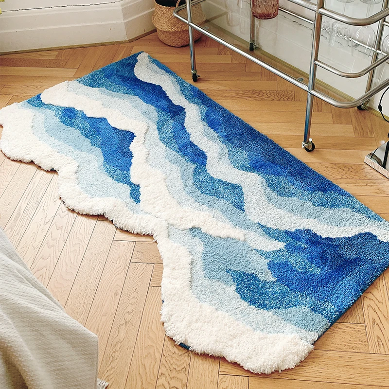 AestheticTuftingOceanBedroomRugSoftFluffyScenicWaveBedside