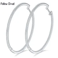 Follow Cloud 50mm Full Enternity Moissanite Hoop Earrings for Women 1.1mm Stone Sparkling Diamond Earing 925 Sterling Silver 1