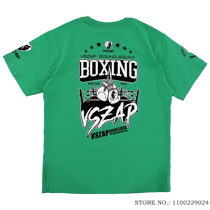 Vszap Boxing T-Shirt Box Fight Tee Cotton Fighter Gift Martial Arts MMA T Shirt Green Casual Kickboxing Sports Training Tops
