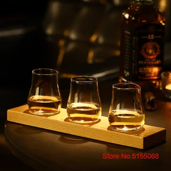 Scotch Whisky Tasting Glass Match Solid Wood Pallet Set Liquor Shot Glasses Whiskey Tumbler Cognac Brandy Snifter Wooden Base