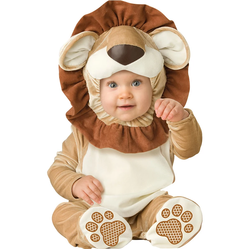 Cartoon Little King of Beasts Lion Costume Romper Jumpsuit for Baby Boy Infant Toddler Winter Outfit Pajamas Flannel Comfy 3-36M cosplay jumpsuit,kids cosplay costume,kids pajama costume