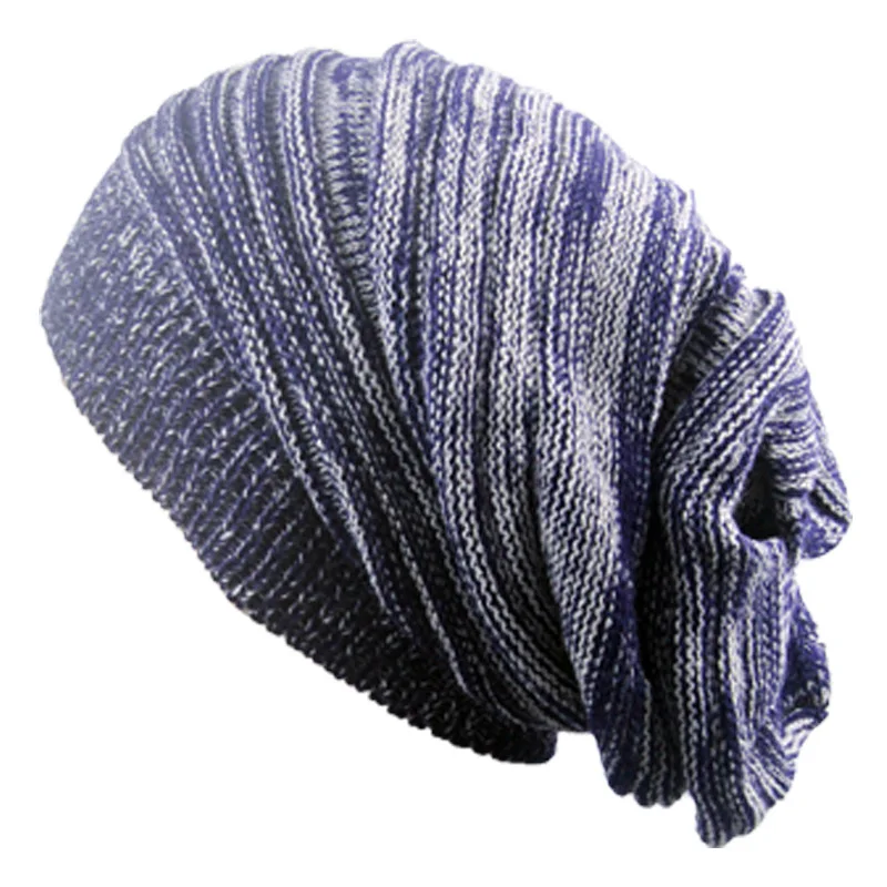 Men and Women Hat Mixed Color Cotton Striped Hip Hop Winter Warm Hat Beanies Knit Long Loose Hat Outdoor Warm Pullover Caps 4