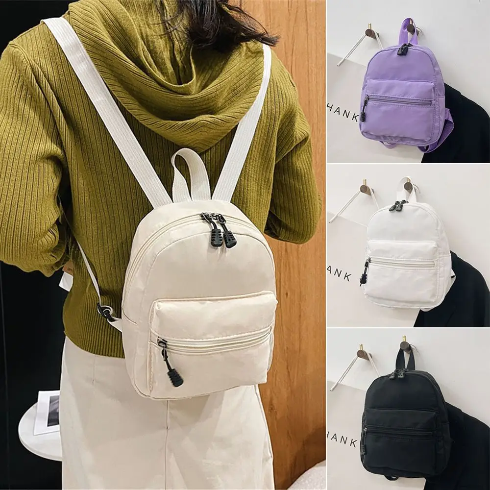 Zaino casual alla moda Mini zaini da donna Borsa da donna in nylon di tendenza Borse da scuola piccole Zaino bianco per ragazze adolescenti - immagine 2