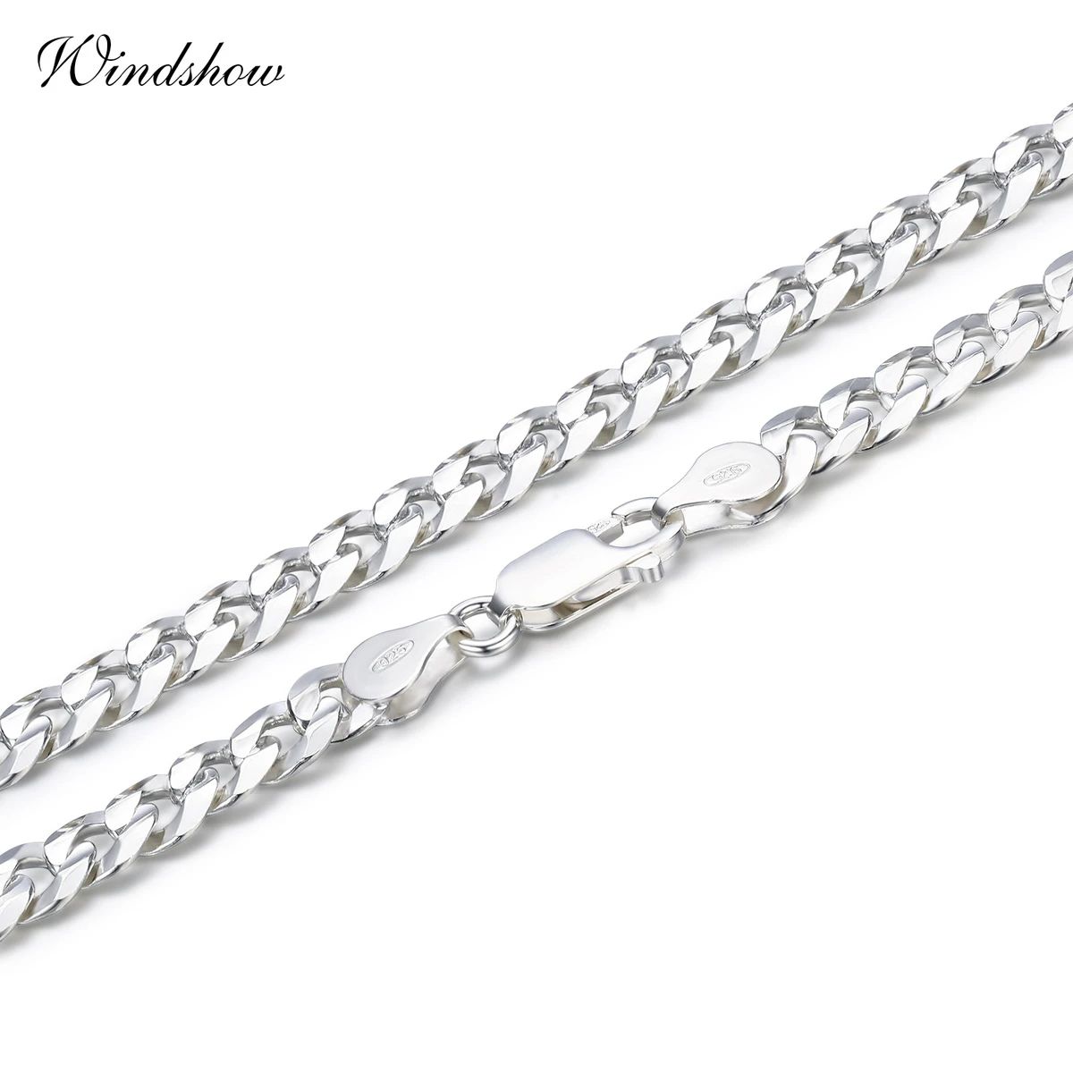 Curb Chain Silver Necklace Real 925 Sterling Silver Necklace Silver Chain 6mm Wide