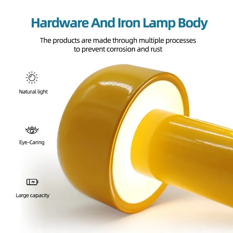 LED 휴대용 책상 램프, 현대 다리미 아트 버섯 조명, USB 충전식 휴대용 손전등, 실내 조명, 고정장치 후룸 장식