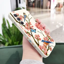 Elegant Bird and Floral Design Phone Case - Samsung A53 5G (White)