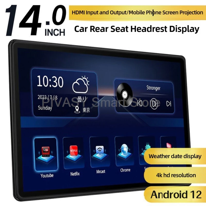 Portable Mini TV 14" Car Headrest Monitor Display IPS Android 2G+32G HD Touch Screen WIFI Car Rear Seat Movie Music Video Player
