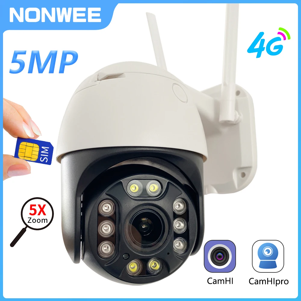 5MP PTZ Security Camera Mini 4G SIM Card WiFi Video Surveillance Cameras Outdoor Wireless CCTV 1080P 5X Optical Zoom Camhipro camhi 4k 8mp super hd 360x optical zoom wireless ip camera module auto iris p2p onvif imx415 wifi ip camera sd card slot