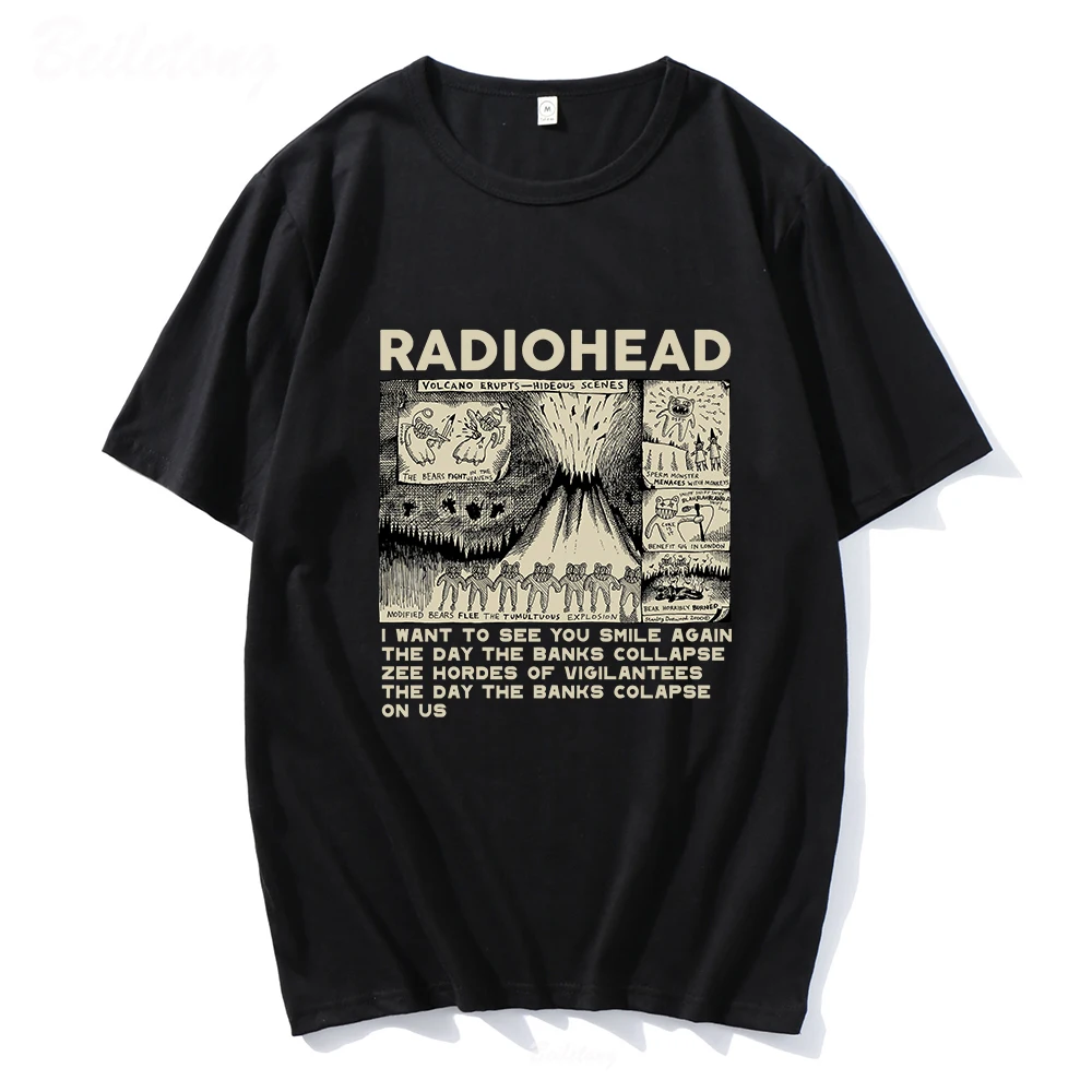 Radiohead Vintage Hip Hop Rock Band Music Print Harajuku Camisetas Black T Shirts Graphic Short Sleeve Polyester Women's T-shirt