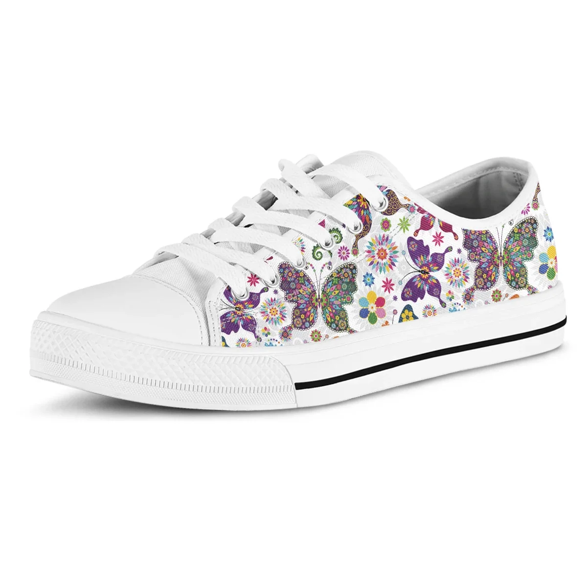 Floral Butterfly Fashion Women Vulcanized Shoes Sneakers Ladies Lace-up Casual Shoes Breathable Canvas Lover Shoes
