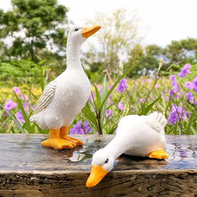 Kerti Dekoráció 3D Kacsaszobor Szobor Diy Gyanta Művészeti Kézműves Ivóvíz Kacsa Miniatűr Figura Estatuas Dekorativák - Image 2