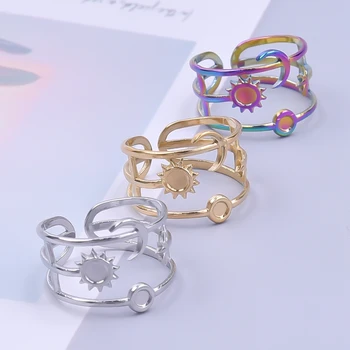 Anelli aperti di design personale in acciaio inossidabile con stelle e sole regolabili di nuova moda per donna uomo coppia anelli regalo di gioielli