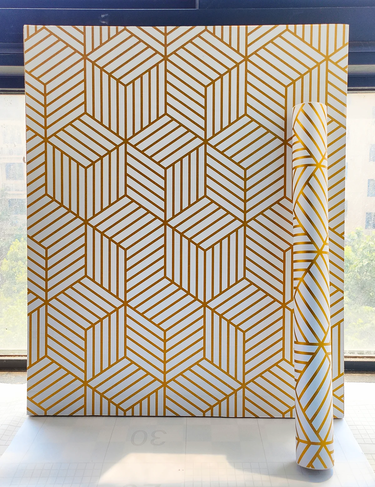 GoldenGeometricPatternDecorWallpaperforHomeDecorVinylSelf