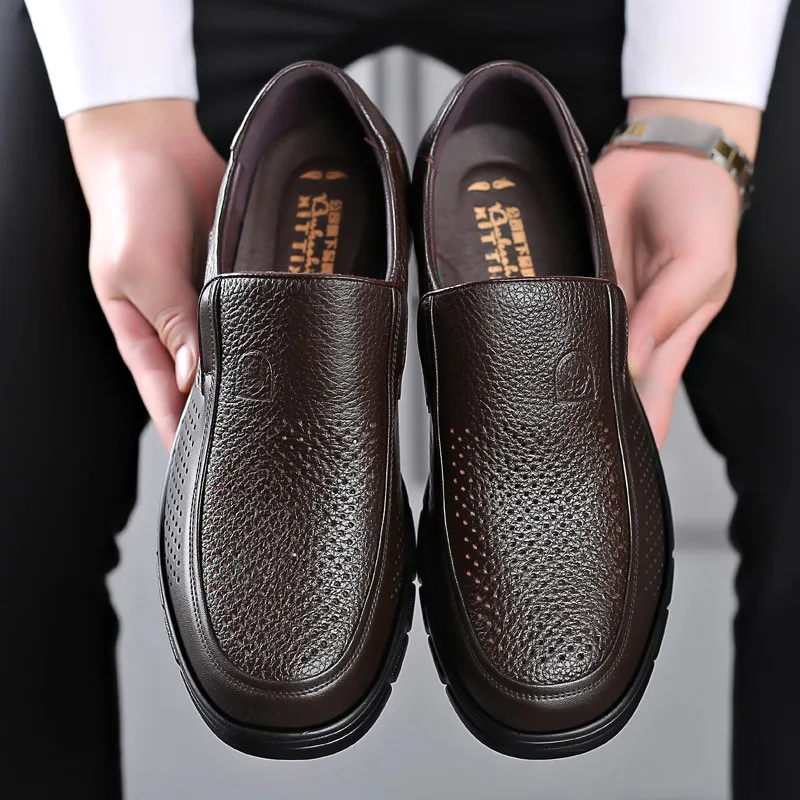 2024 Men's Genuine Leather Shoes Head Leather Soft Anti-slip Rubber Loafers Shoes Man Casual Real Leather Shoes 38-46 6