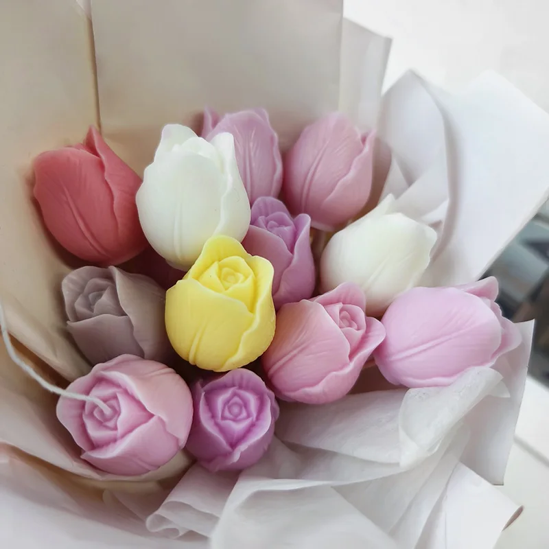 3D Tulip Candle Mold Handmade DIY Flower Soap Silicone Resin Mold Concrete Molds Candle Making Supplies Cake Baking Mould silicone mold