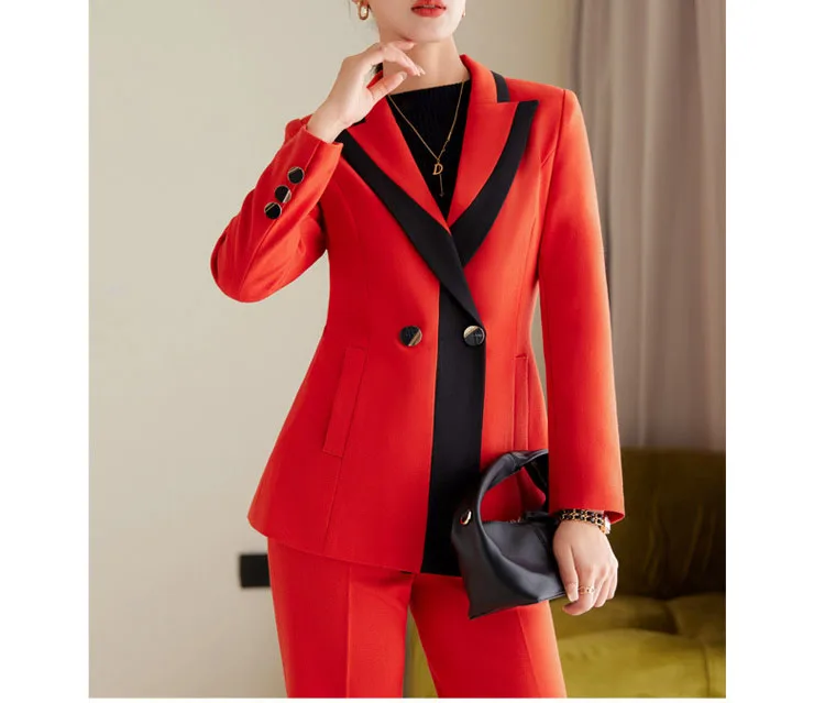 Tesco Women Suit Sets  Business Blazer Pants For Office Lady Female Autumn Sets 2 Piece Patchwork Chic Uniform Jacket Coat
