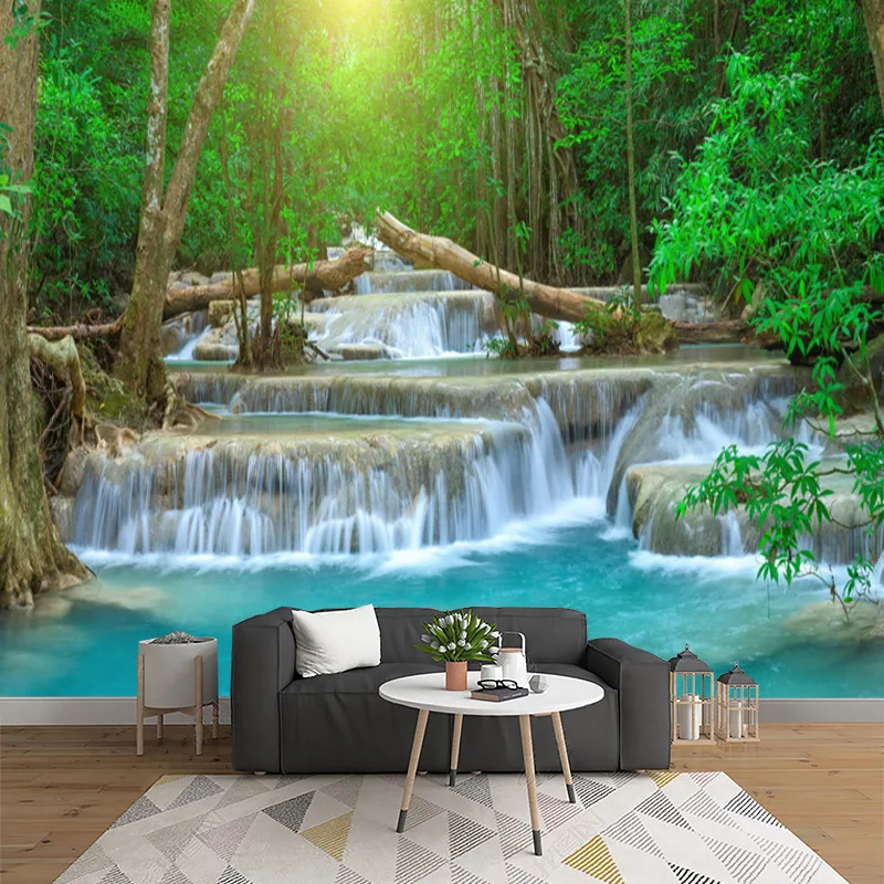 Papier-peint-mural-3D-personnalis-paysage-naturel-for-t-verte-cascade-d ...