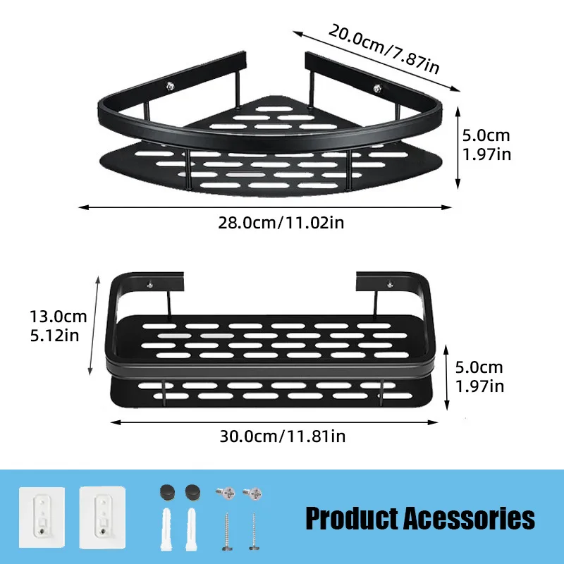 Bathroom Shelf Aluminum Alloy Shampoo Storage Rack Without Drilling Wall Mounted Shower Corner Shelves Bathroom Accessories 5